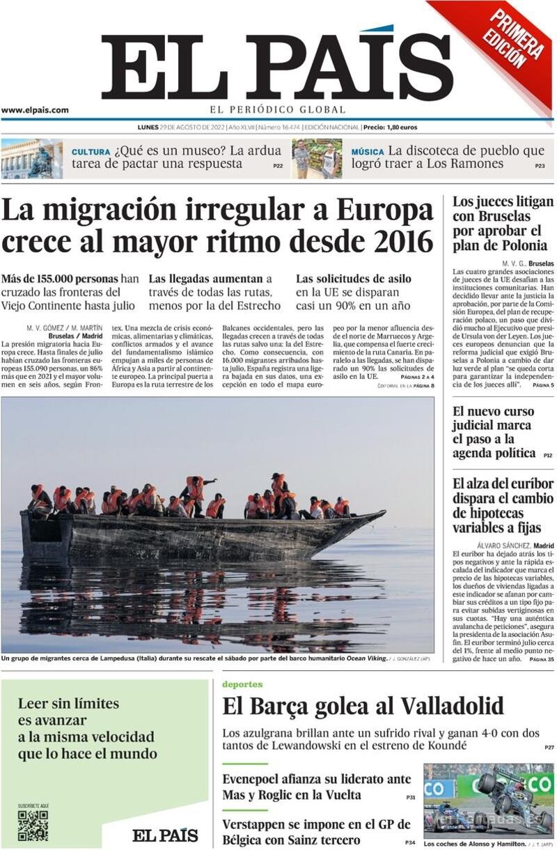 Portada El País 2022-08-30