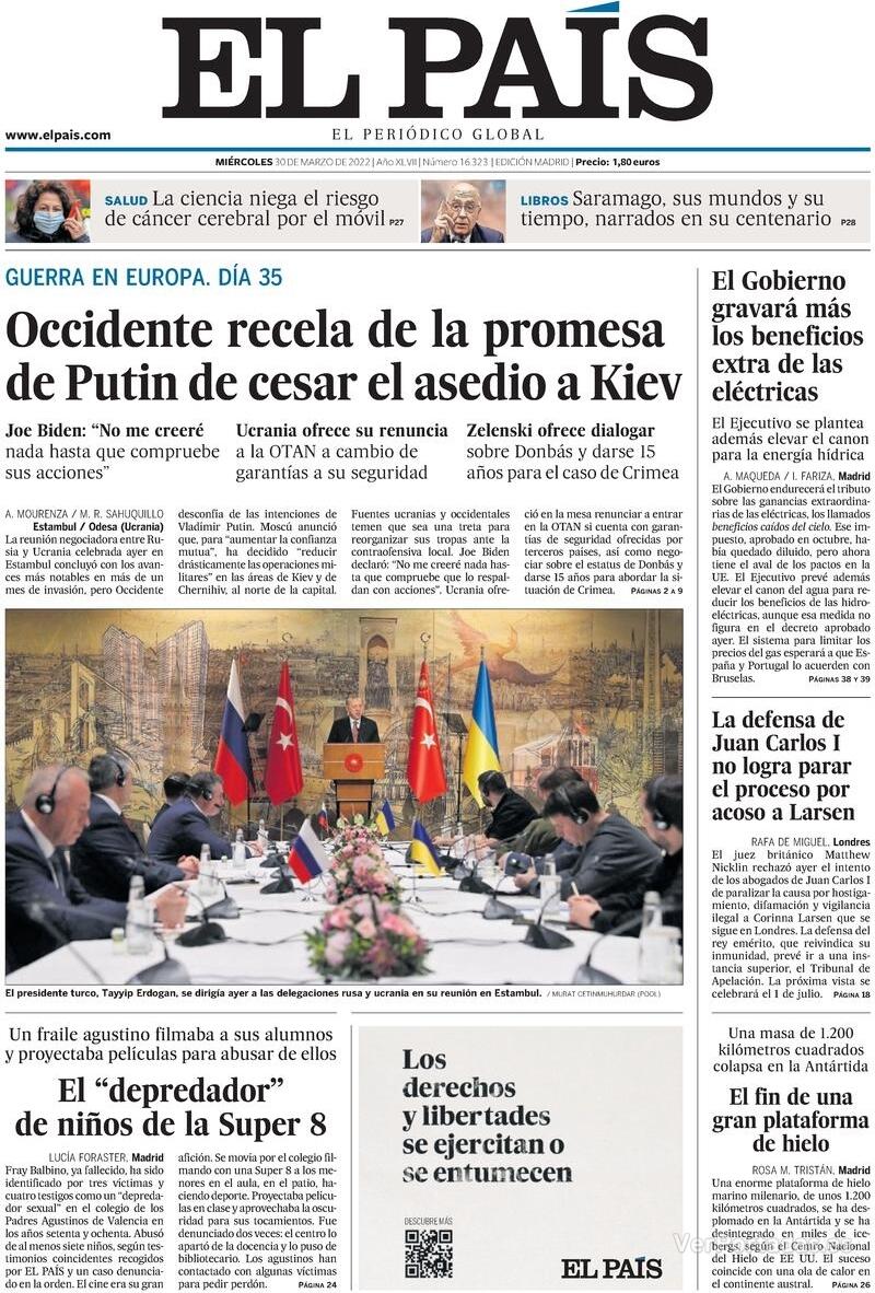 Portada El País 2022-03-31