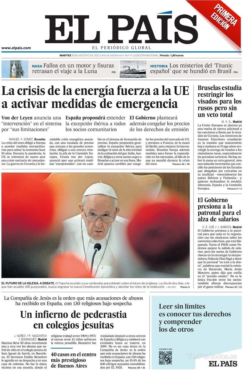 Portada El País 2022-08-31