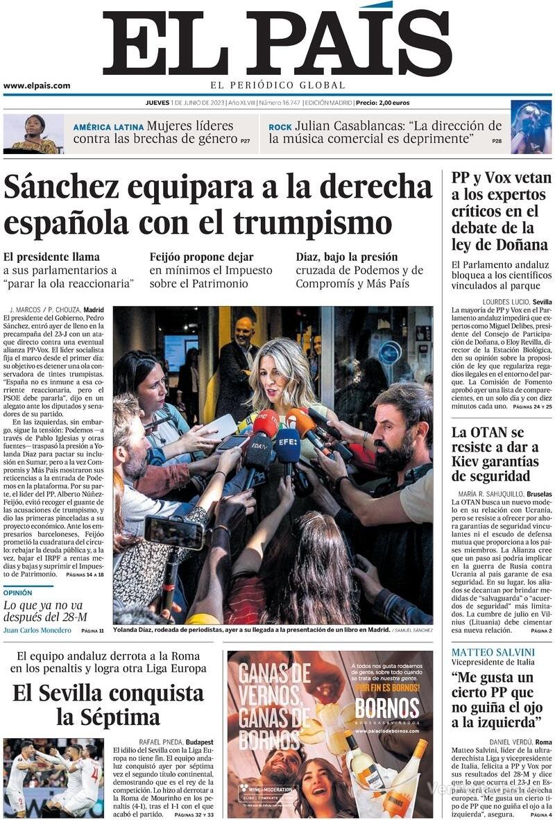 Portada El País 2023-06-02