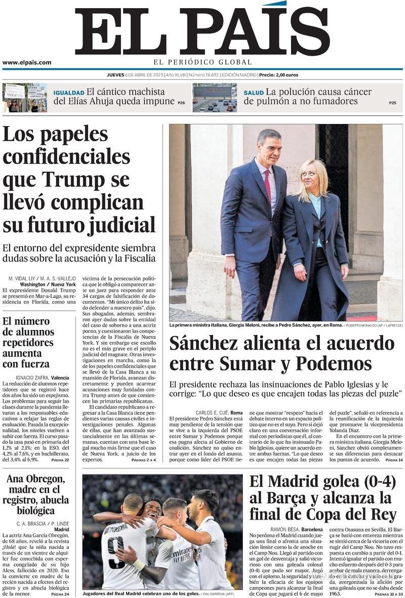 Portada El País 2023-04-07