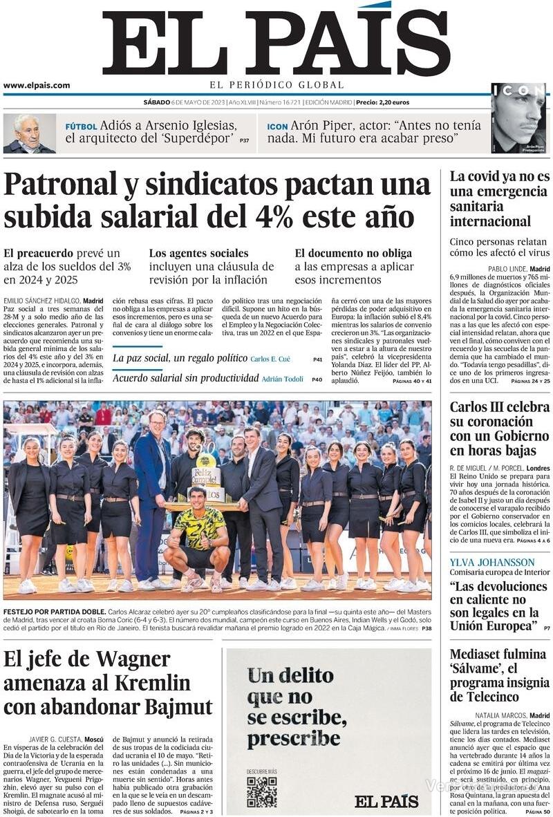 Portada El País 2023-05-07