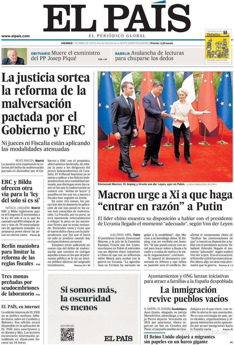 Portada El País 2023-04-08