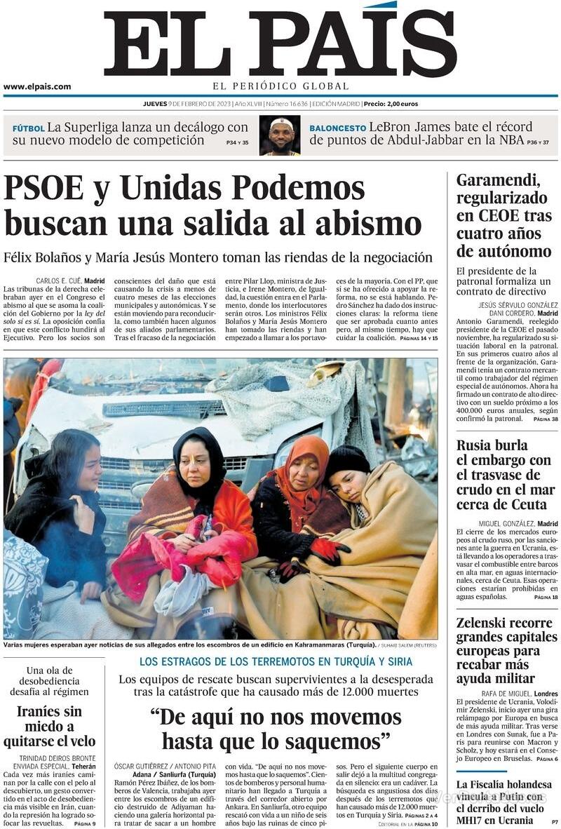 Portada El País 2023-02-10