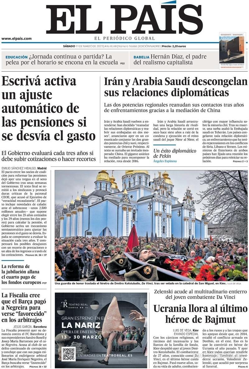 Portada El País 2023-03-12
