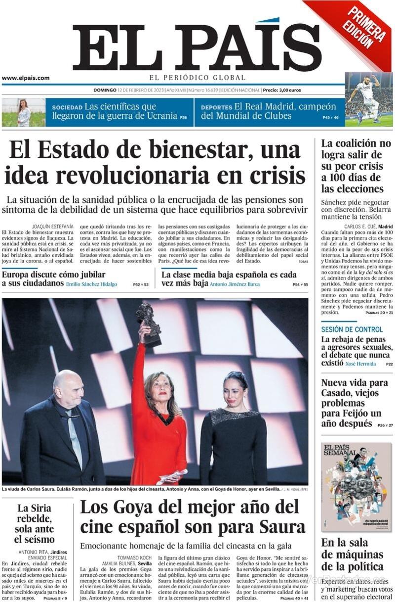 Portada El País 2023-02-13