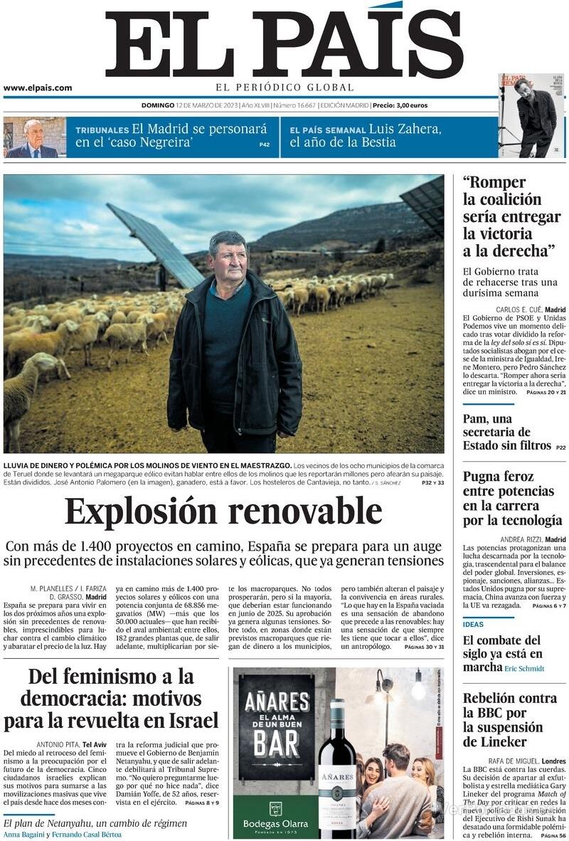 Portada El País 2023-03-13