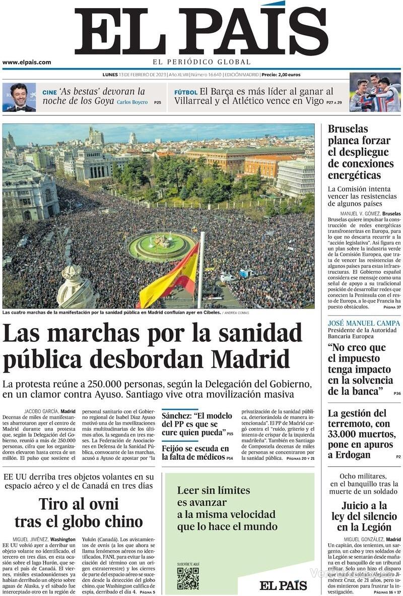 Portada El País 2023-02-14