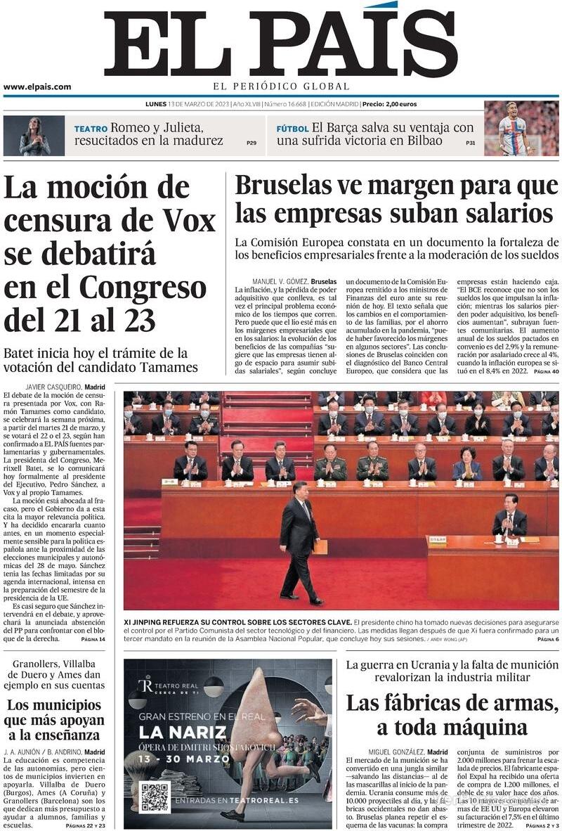 Portada El País 2023-03-14