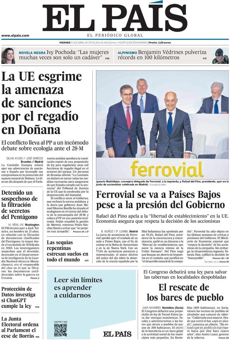 Portada El País 2023-04-15