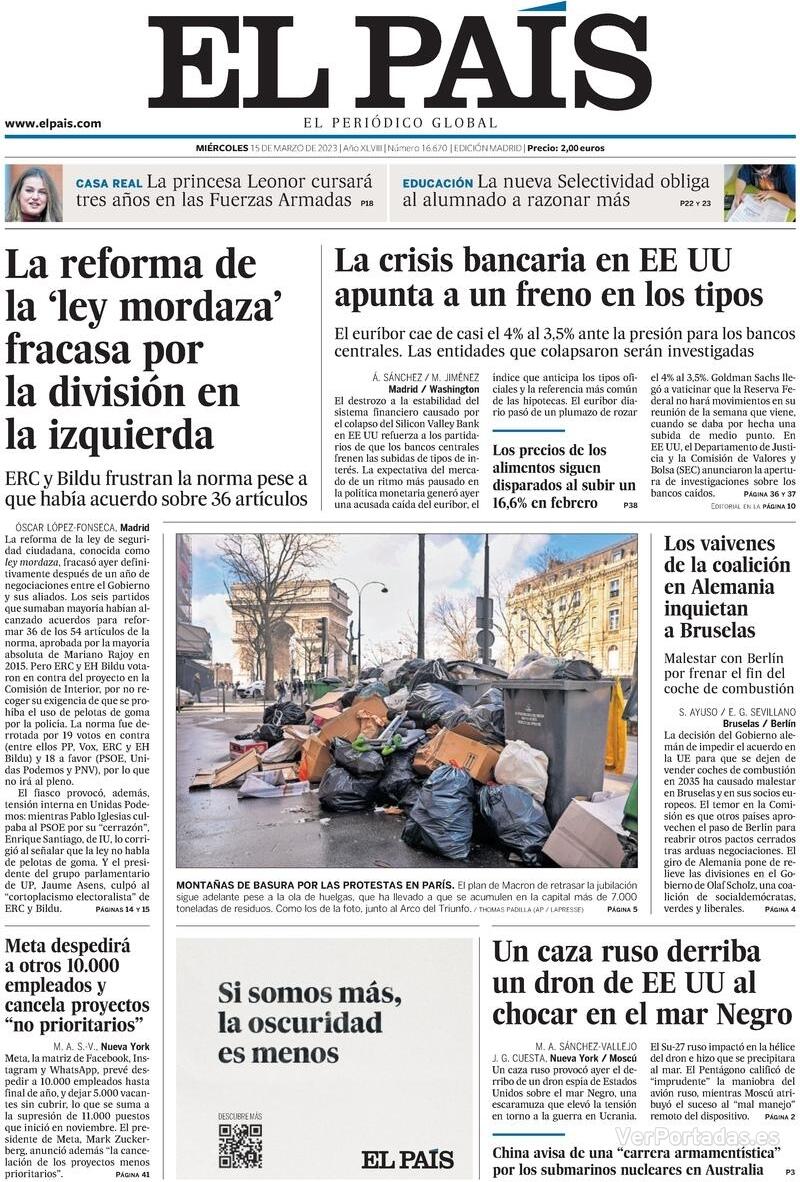 Portada El País 2023-03-16