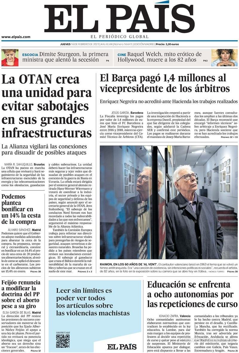 Portada El País 2023-02-17