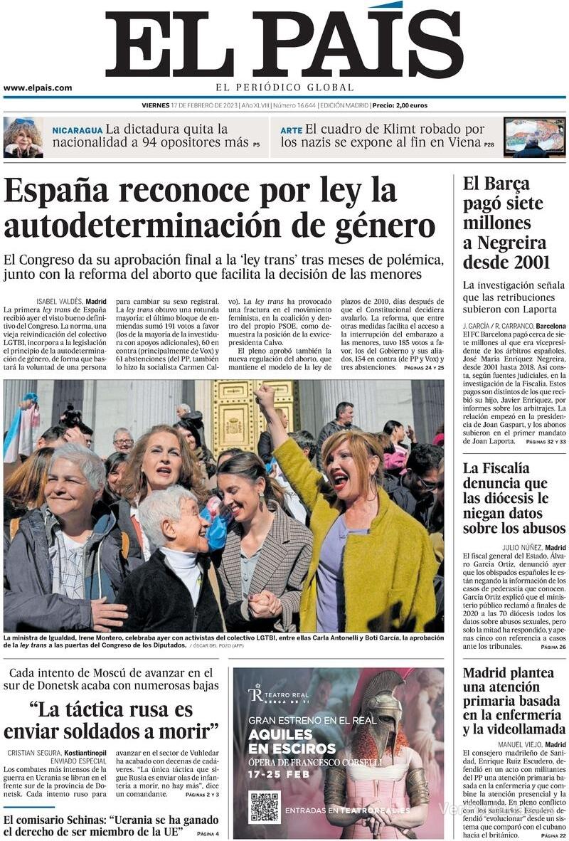 Portada El País 2023-02-18