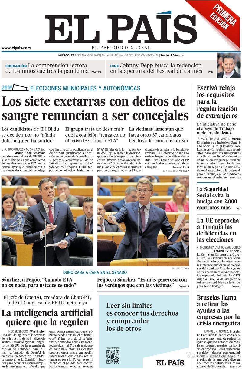 Portada El País 2023-05-18