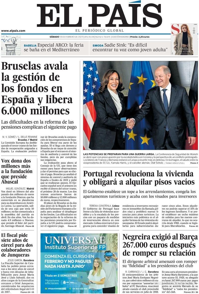 Portada El País 2023-02-19
