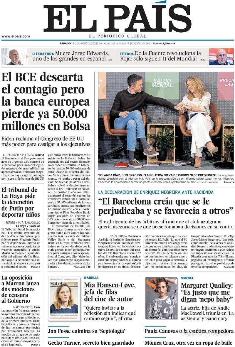 Portada El País 2023-03-19