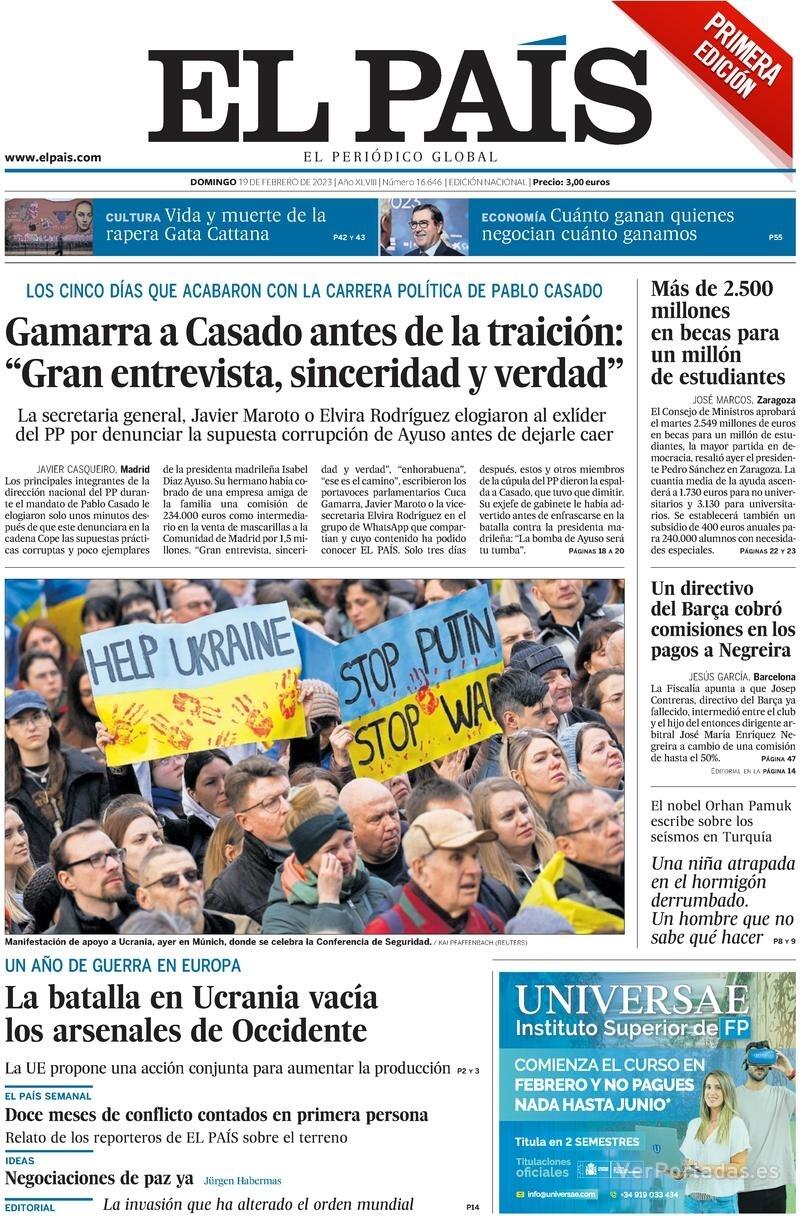 Portada El País 2023-02-20