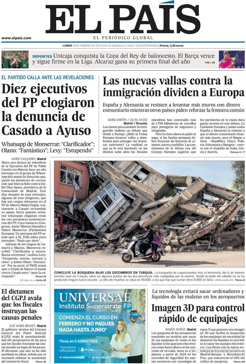 Portada El País 2023-02-21