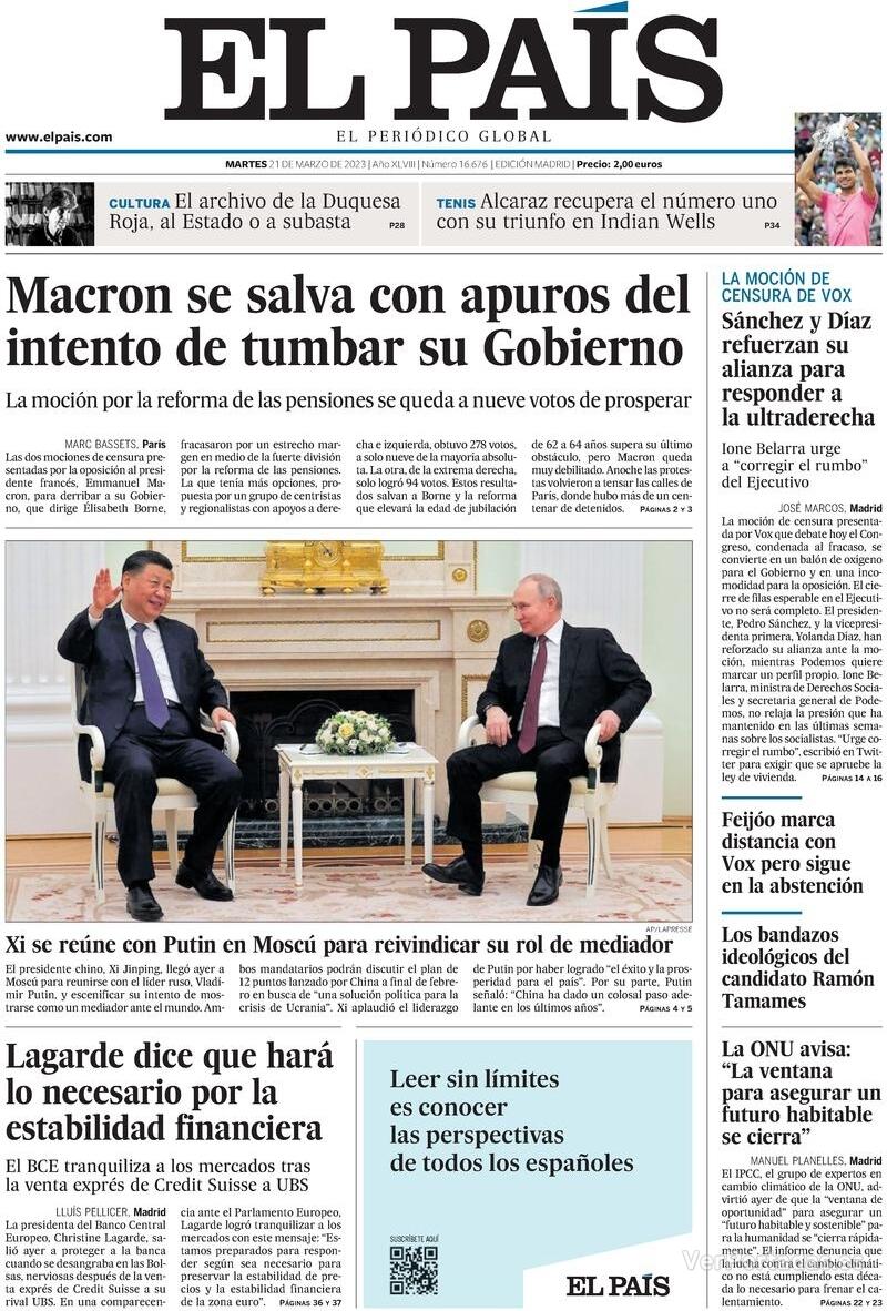 Portada El País 2023-03-22