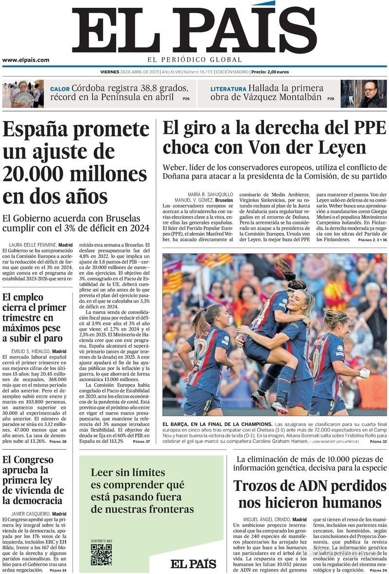 Portada El País 2023-04-29