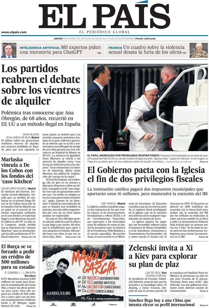Portada El País 2023-03-31