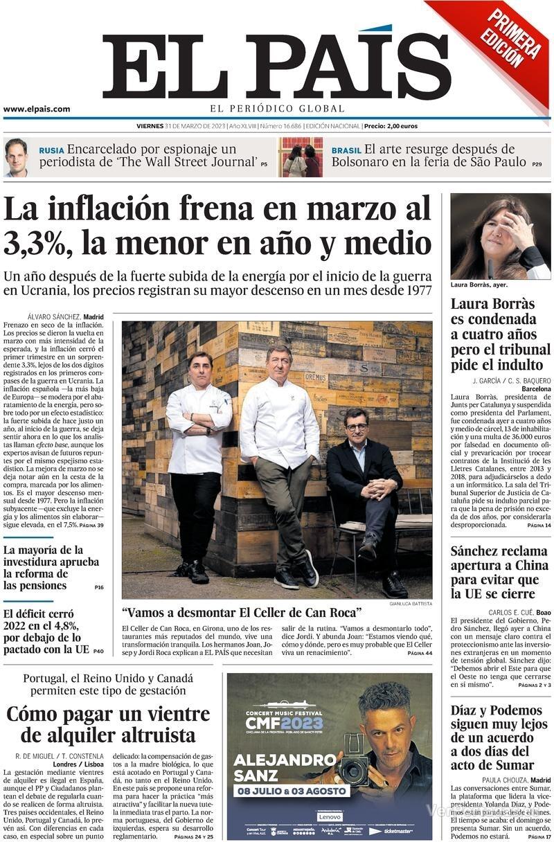 Portada El País 2023-04-01