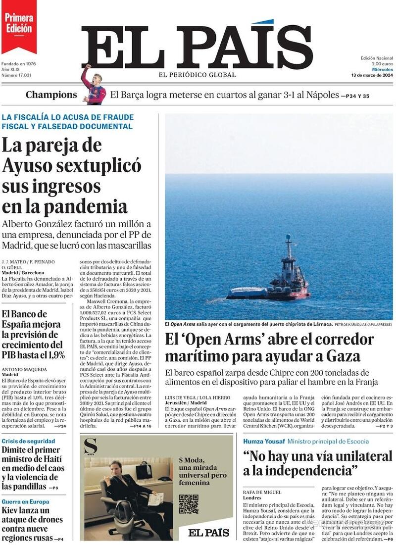 Portada El País 2024-03-14