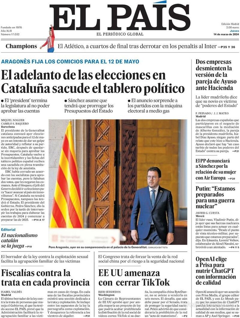 Portada El País 2024-03-15