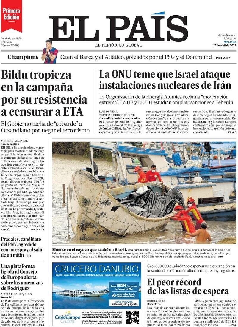 Portada El País 2024-04-18