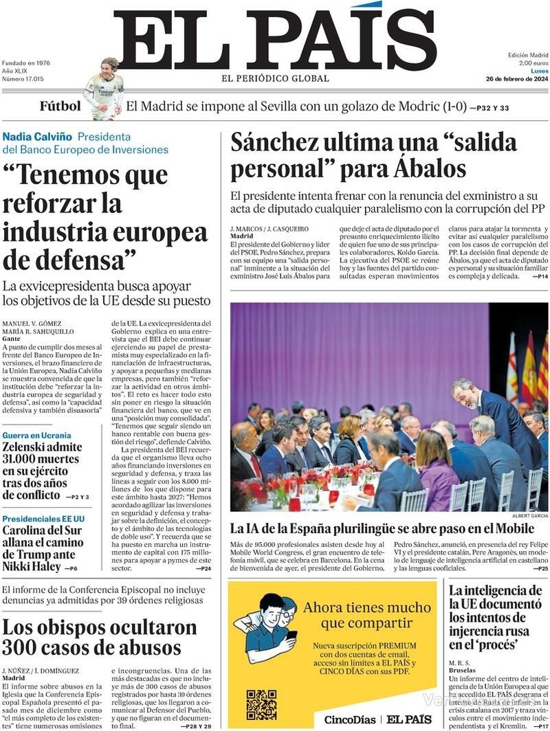 Portada El País 2024-02-27