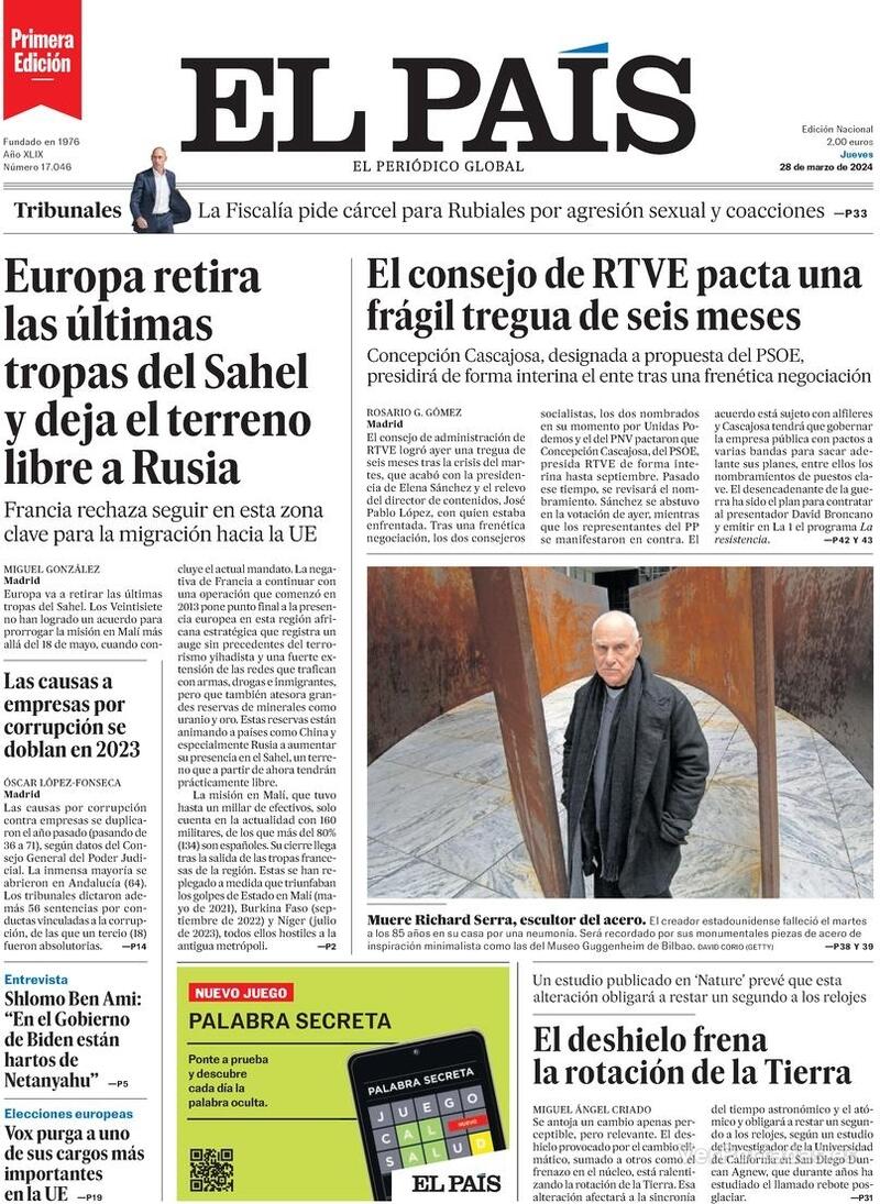 Portada El País 2024-03-29