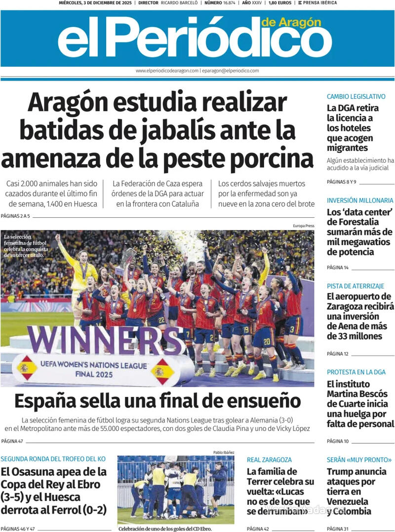 Portada El Diario Montañés 2025-12-03