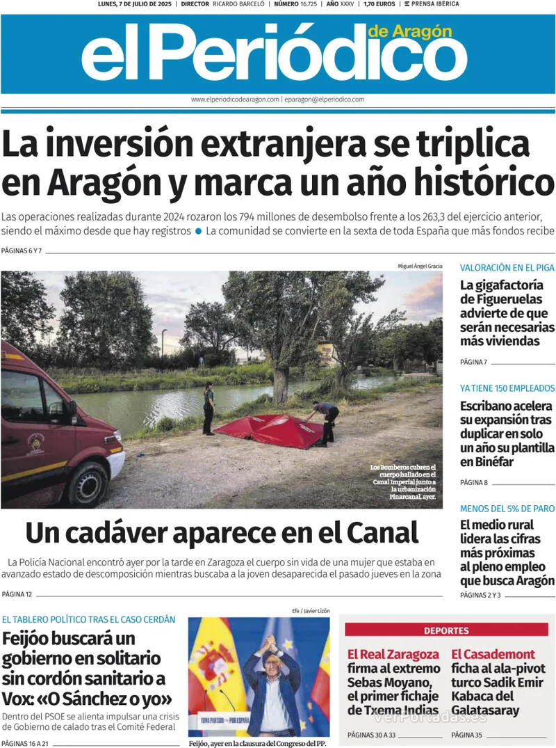 Portada El Diario Montañés 2025-07-07