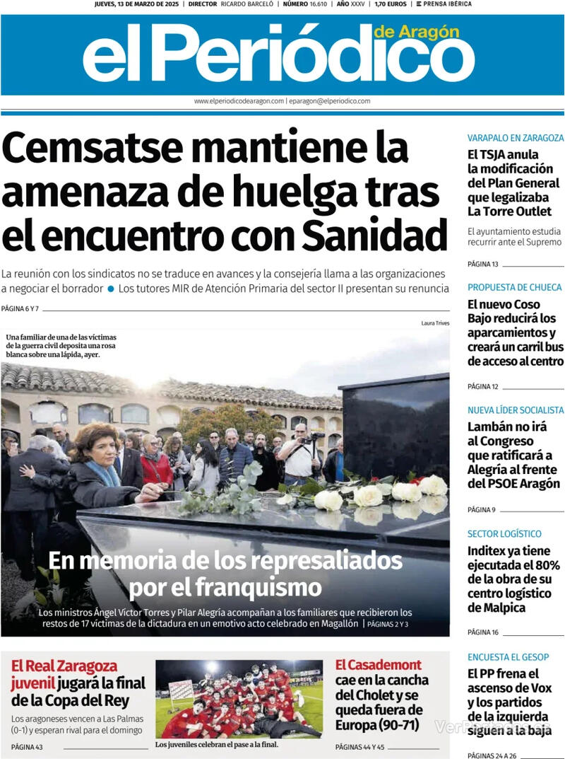 Portada El Diario Montañés 2025-03-13