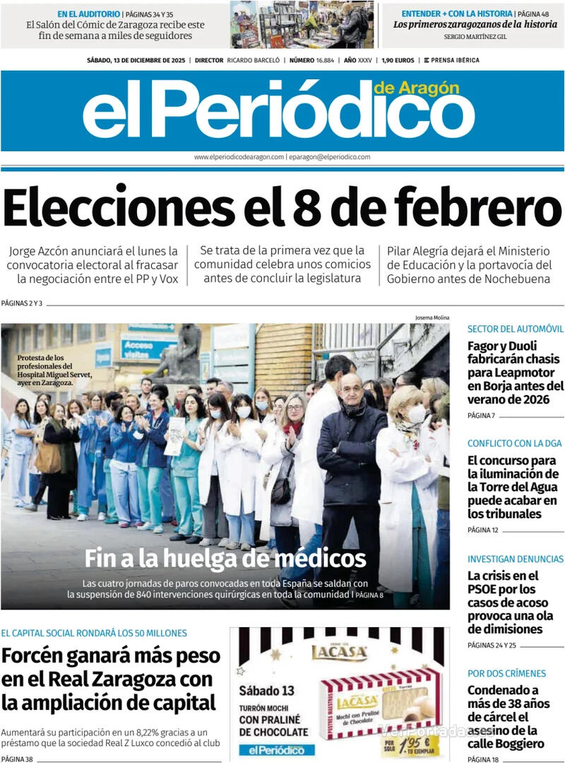 Portada El Diario Montañés 2025-12-13