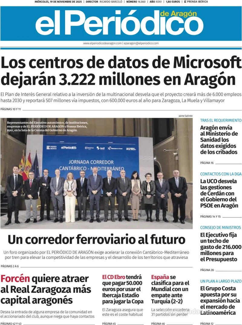 Portada El Diario Montañés 2025-11-19