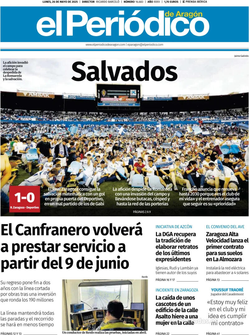 Portada El Diario Montañés 2025-05-26