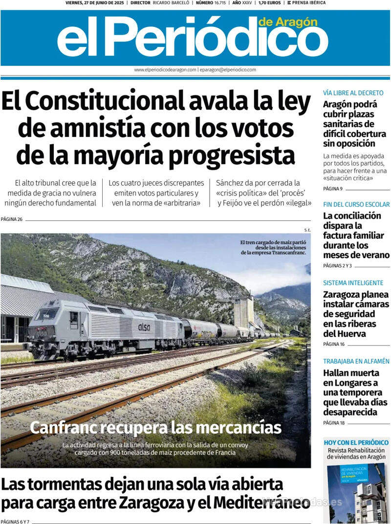 Portada El Diario Montañés 2025-06-27