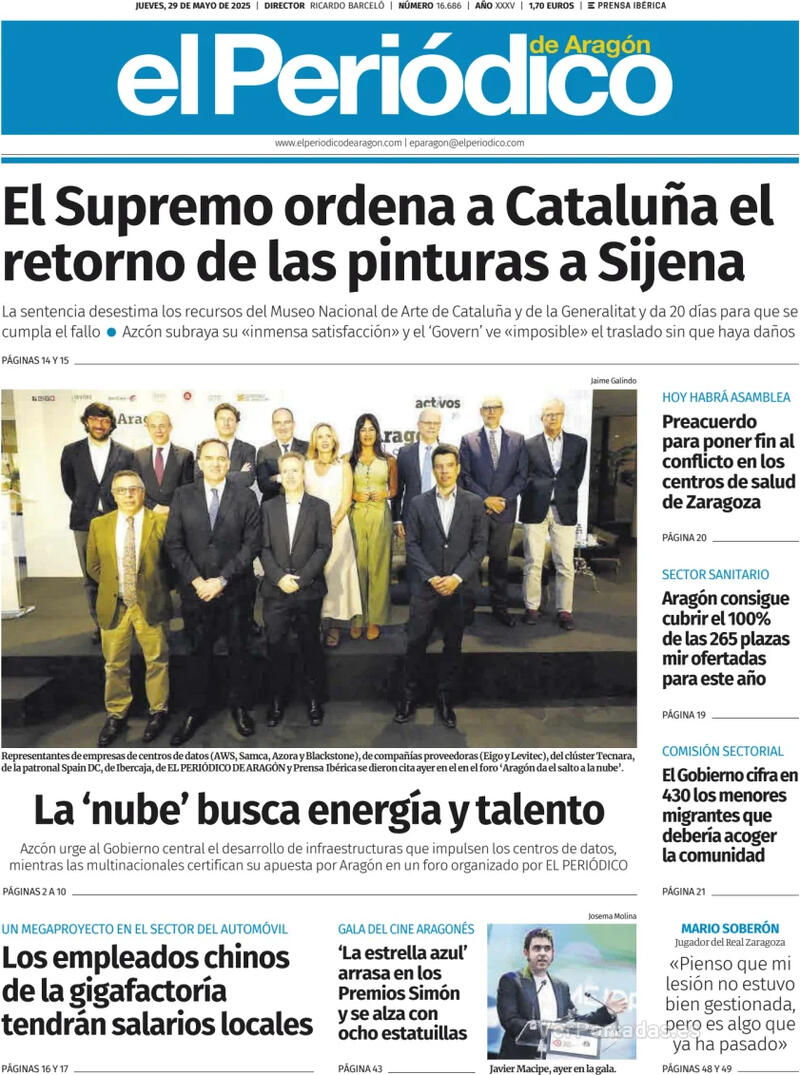 Portada El Diario Montañés 2025-05-29