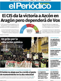 Portada El Periódico Aragón 2026-01-23