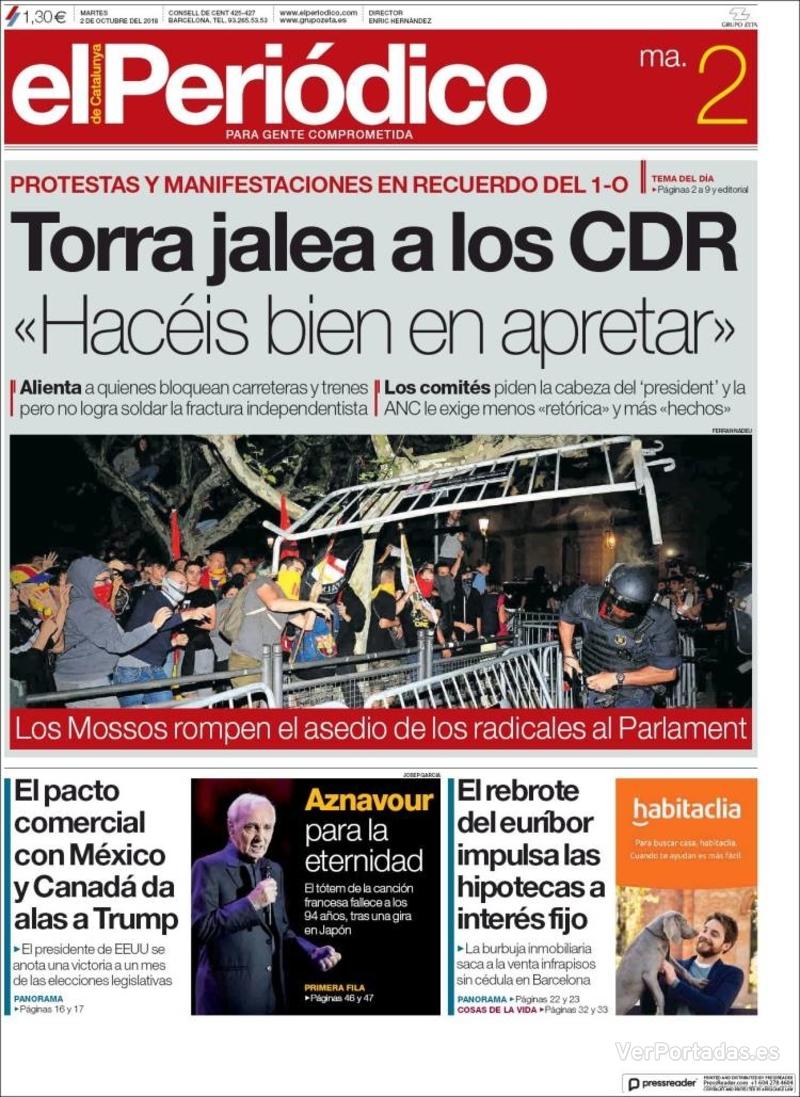 Portada El Periódico 2018-10-03