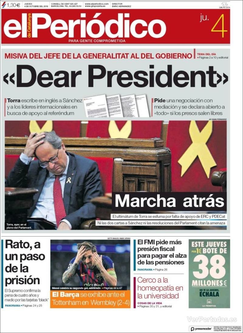 Portada El Periódico 2018-10-05