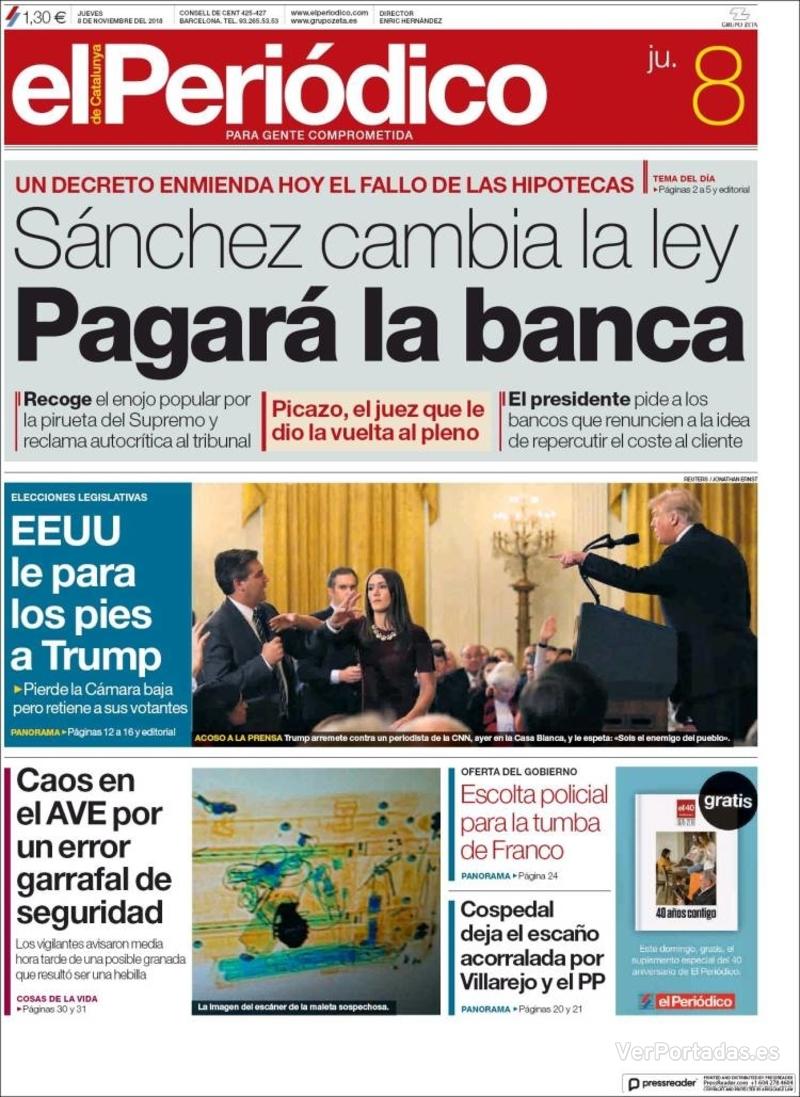 Portada El Periódico 2018-11-09