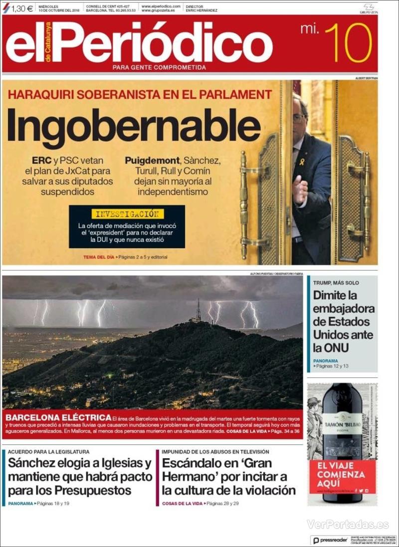 Portada El Periódico 2018-10-11