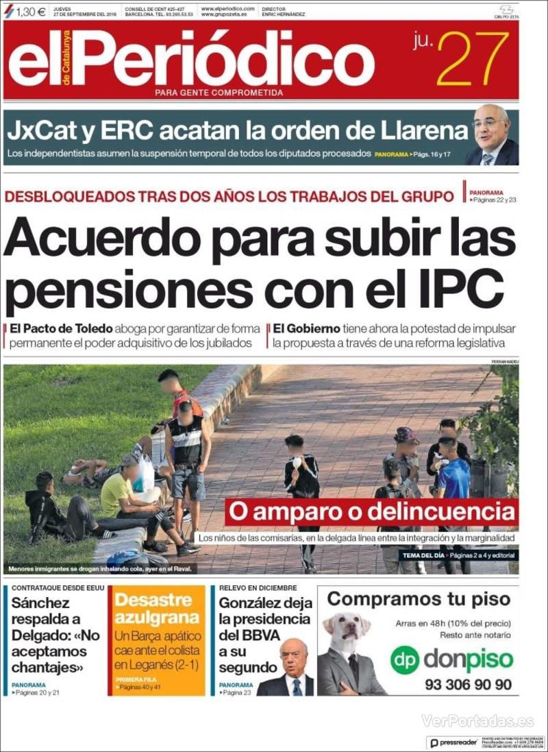 Portada El Periódico 2018-09-28