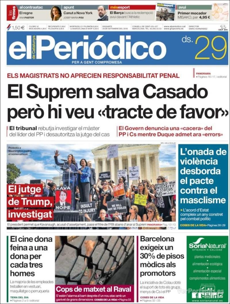 Portada El Periódico 2018-09-30