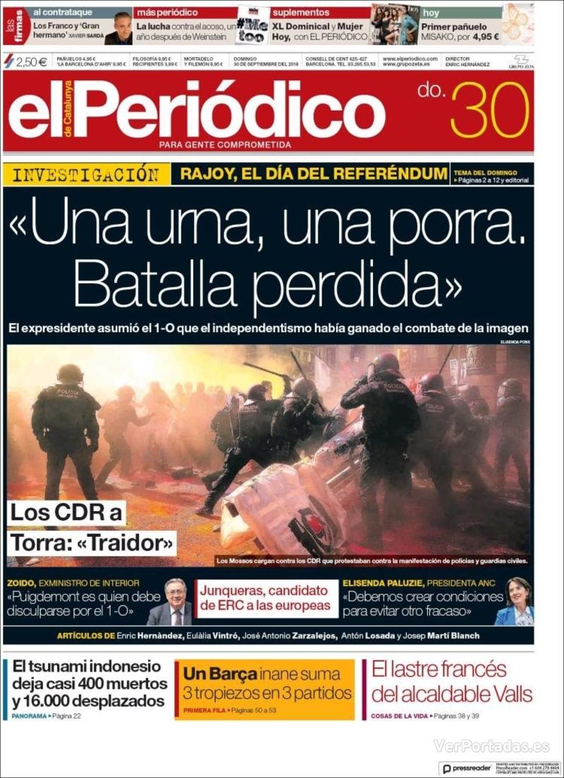 Portada El Periódico 2018-10-01