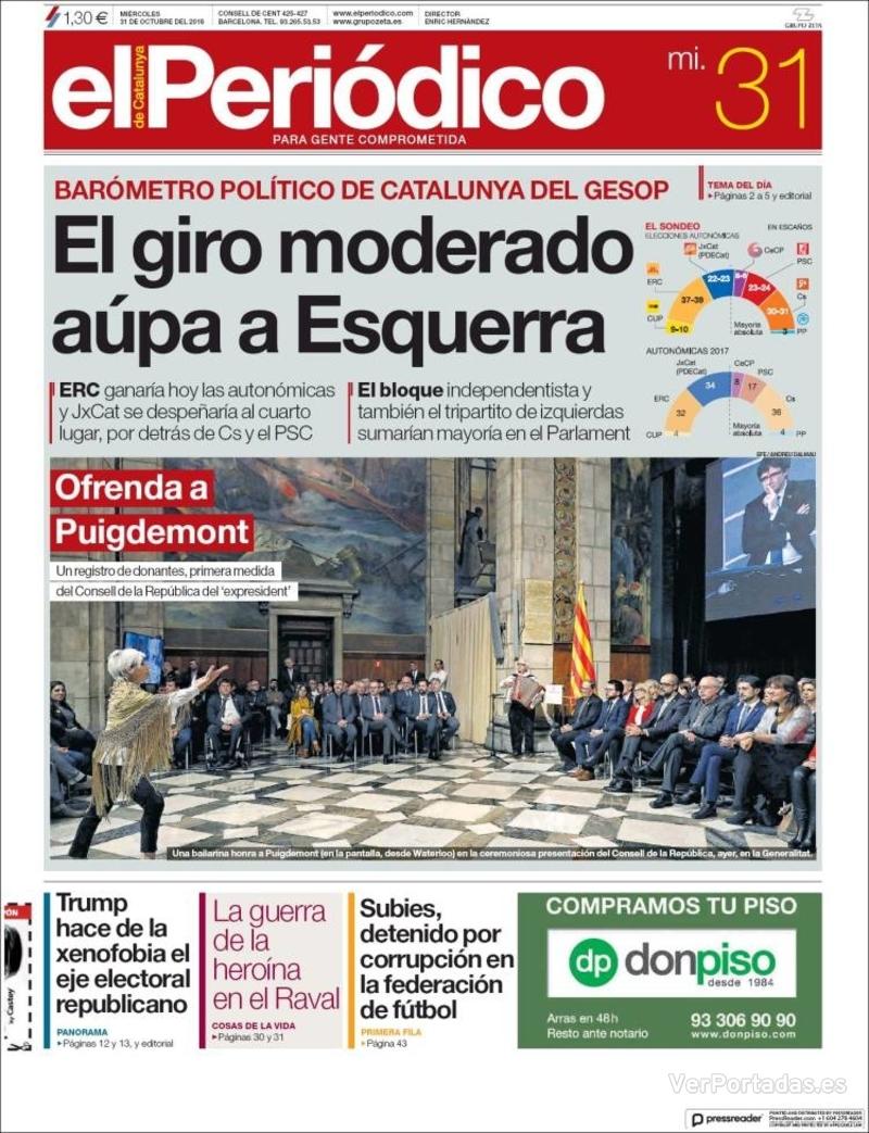 Portada El Periódico 2018-11-01
