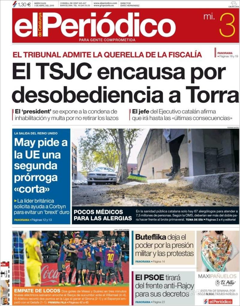 Portada El Periódico 2019-04-04