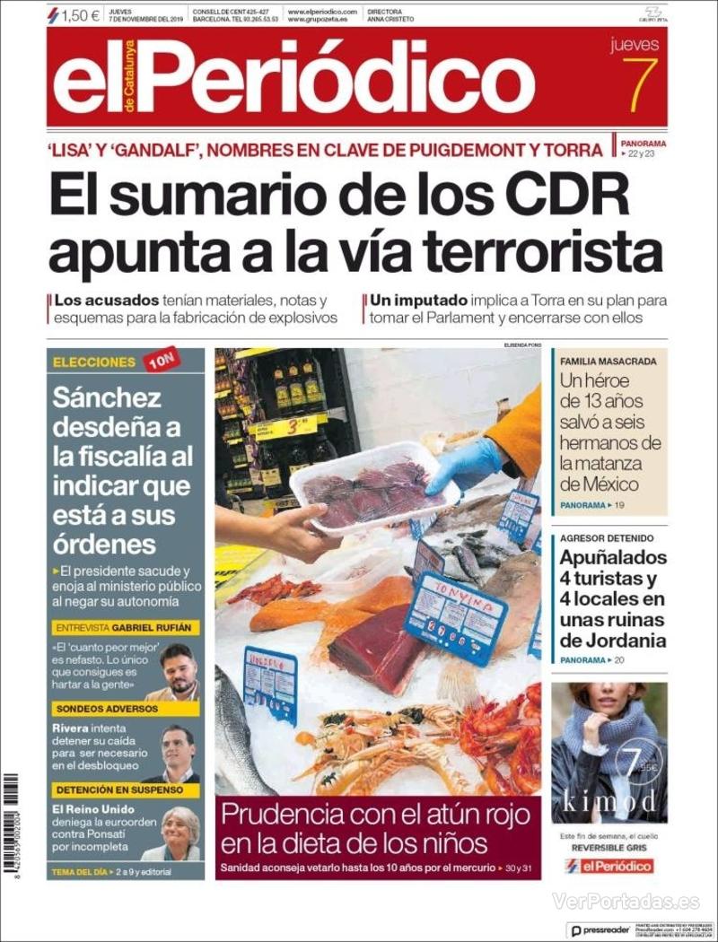 Portada El Periódico 2019-11-08